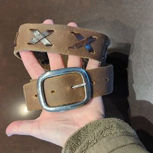 Vintage braided leather belt/solid brass buckle. Small/Medium
